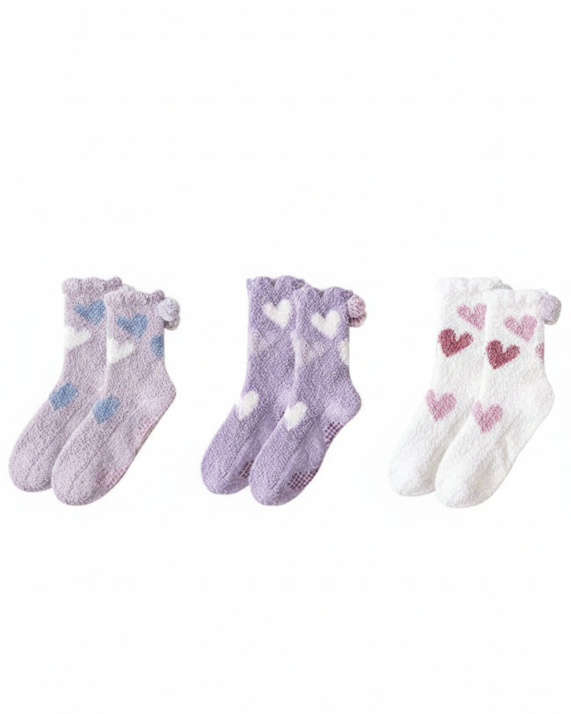 Sweetnana 3-Pack "Love Jacquard" Series Cozy Crew Socks for Women, Thickened Non-Slip Fuzzy Lounge Socks for Winter Warmth and Style
