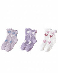 Sweetnana 3-Pack "Love Jacquard" Series Cozy Crew Socks for Women, Thickened Non-Slip Fuzzy Lounge Socks for Winter Warmth and Style