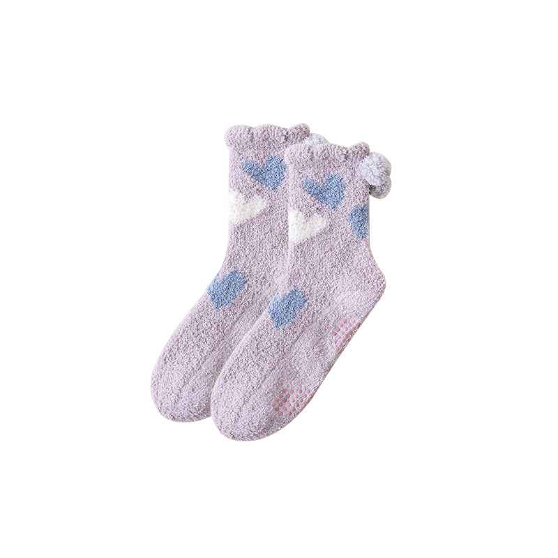 Sweetnana Cozy Crew Socks for Women, "Love Jacquard" Design Super Soft Non-Slip Fuzzy Lounge Socks for All-Day Comfort and Style