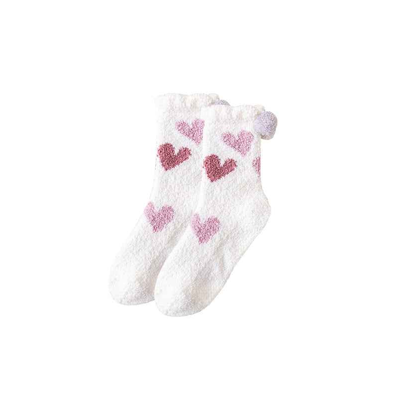 Sweetnana Cozy Crew Socks for Women, "Love Jacquard" Design Super Soft Non-Slip Fuzzy Lounge Socks for All-Day Comfort and Style