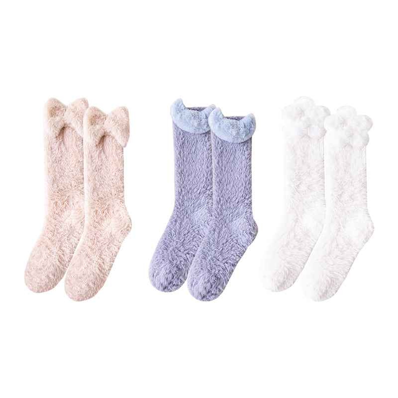 Sweetnana 3-Pack Cozy Knee High Socks – Women’s Super Soft, Fuzzy, and Thickened Warm Socks, Perfect for Winter Stockings and Sleep Lounge Wear