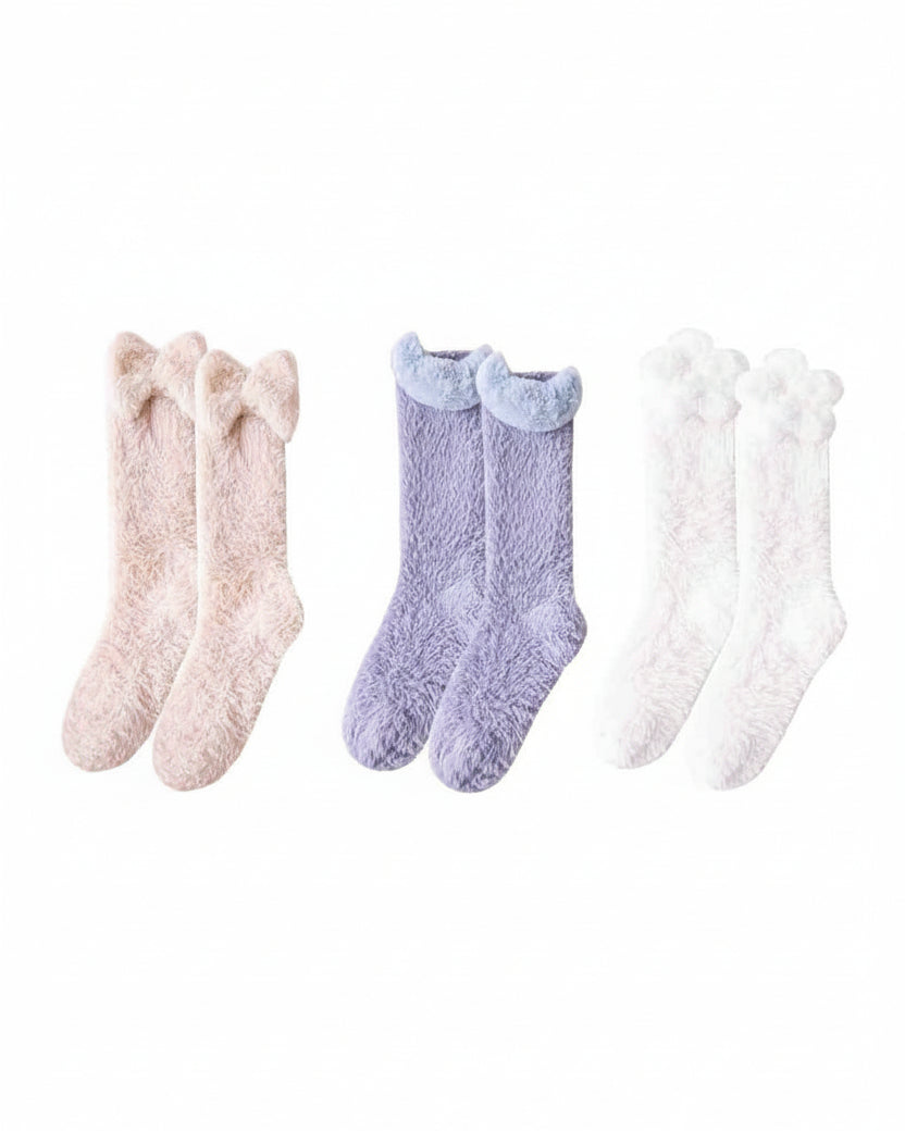 Sweetnana 3-Pack Cozy Knee High Socks – Women’s Super Soft, Fuzzy, and Thickened Warm Socks, Perfect for Winter Stockings and Sleep Lounge Wear