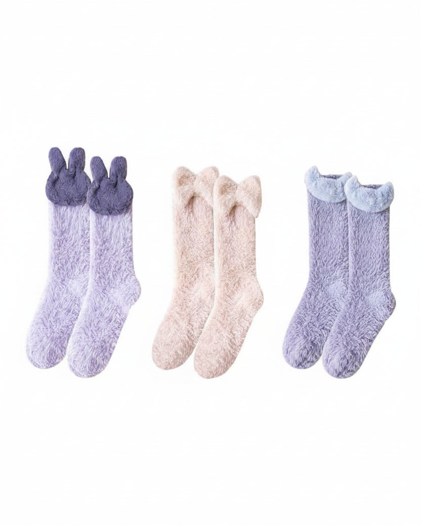 Sweetnana 3-Pack Cozy Knee High Socks – Women’s Super Soft, Fuzzy, and Thickened Warm Socks, Perfect for Winter Stockings and Sleep Lounge Wear