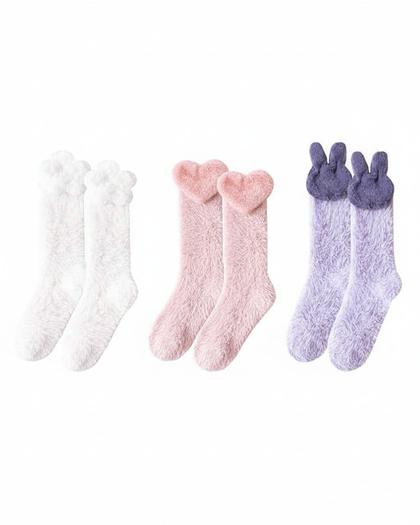 Sweetnana 3-Pack Cozy Knee High Socks – Women’s Super Soft, Fuzzy, and Thickened Warm Socks, Perfect for Winter Stockings and Sleep Lounge Wear