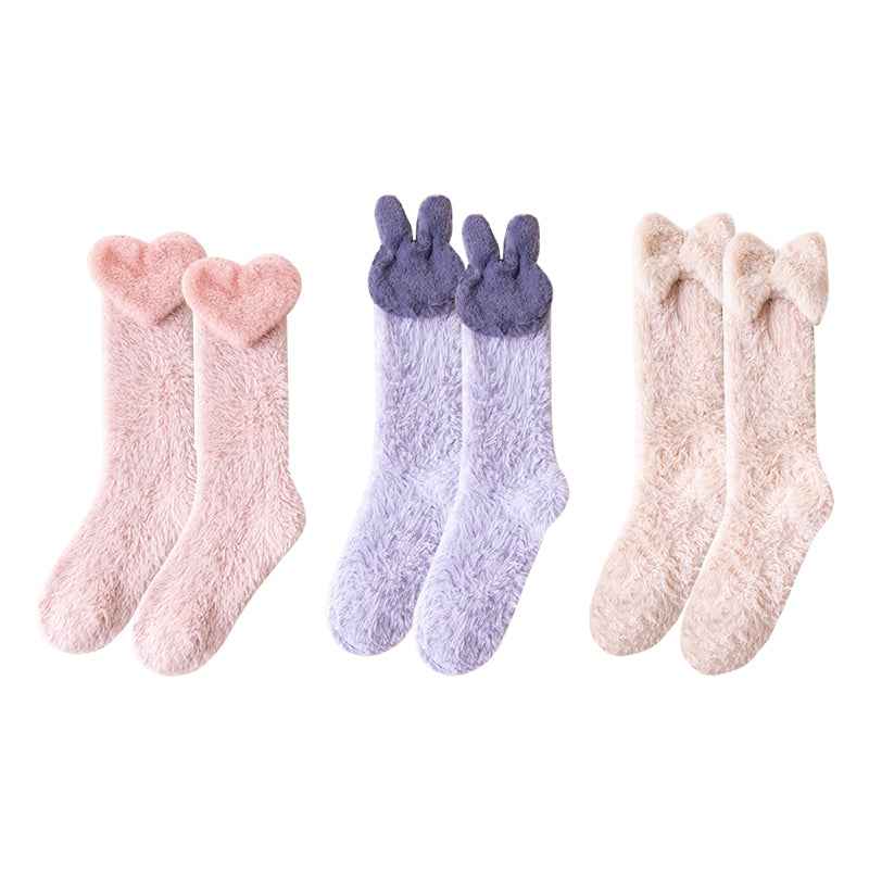 Sweetnana 3-Pack Cozy Knee High Socks – Women’s Super Soft, Fuzzy, and Thickened Warm Socks, Perfect for Winter Stockings and Sleep Lounge Wear