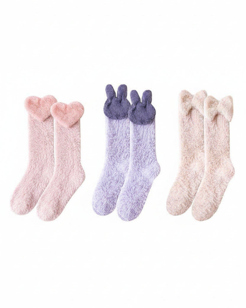 Sweetnana 3-Pack Cozy Knee High Socks – Women’s Super Soft, Fuzzy, and Thickened Warm Socks, Perfect for Winter Stockings and Sleep Lounge Wear