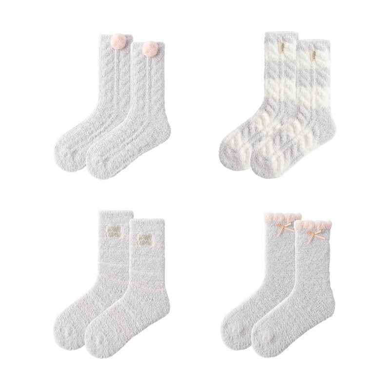 4-Pack Women Crew Socks Cute Fuzzy Thick Soft Warm Cozy Socks