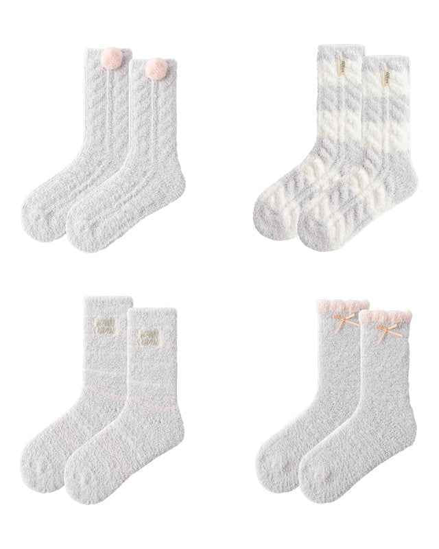 4-Pack Women Crew Socks Cute Fuzzy Thick Soft Warm Cozy Socks