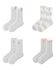 4-Pack Women Crew Socks Cute Fuzzy Thick Soft Warm Cozy Socks