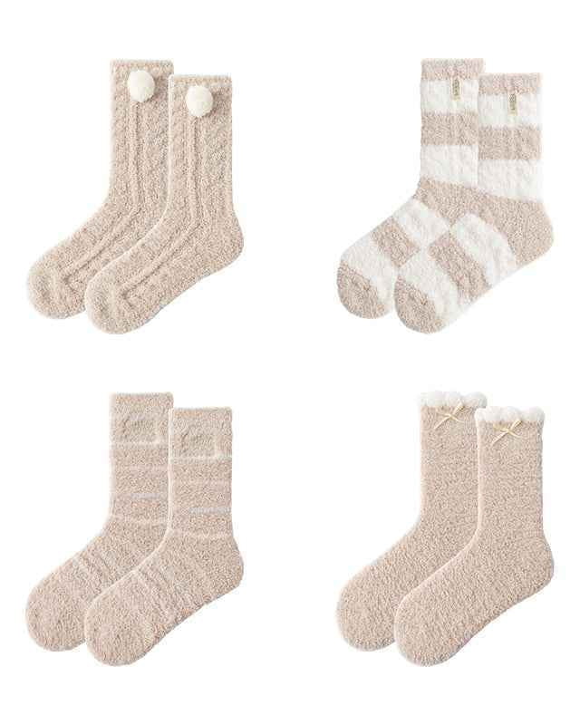 Sweetnana Cozy Crew Socks for Women, 4-Pack Super Soft Fuzzy and Thickened Socks, Ideal for Winter, Warm and Cute Socks for Daily Wear and Lounge