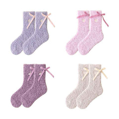 Sweetnana Cozy Crew Socks for Women – Warm and Fuzzy Winter Stockings with Cute Bow Details, Perfect for Lounge Wear