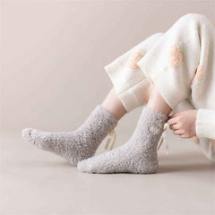 Sweetnana Cozy Crew Socks for Women – Warm and Fuzzy Winter Stockings with Cute Bow Details, Perfect for Lounge Wear