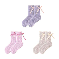 Sweetnana Women’s Cozy Crew Socks 3-Pack – Fuzzy Thickened Socks for Winter, Lounge Wear, and Cute Bow Accents