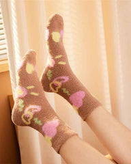 3-Pack Women Crew Socks Painted Series Cozy Thick Fuzzy Cute Socks