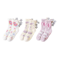 Sweetnana 3-Pack Cozy Crew Socks for Women – Super Soft Fuzzy Socks, Thickened and Non-Slip, Cute Universe Space Series for Winter Stockings and Lounge Wear