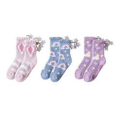 Sweetnana 3-Pack Cozy Crew Socks for Women – Super Soft Fuzzy Socks, Thickened and Non-Slip, Cute Universe Space Series for Winter Stockings and Lounge Wear