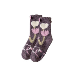 Cozy Crew Socks for Women by Sweetnana - Playful Flowers Series Super Soft Non-Slip Fuzzy Winter Stockings - Thickened Lounge Wear Socks