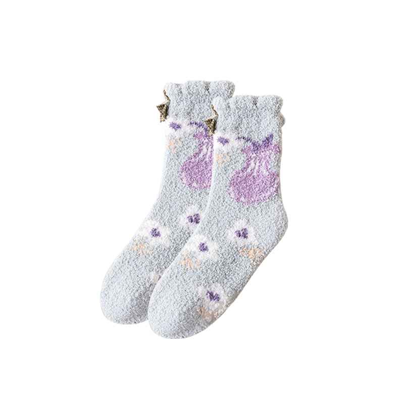 Cozy Crew Socks for Women by Sweetnana - Playful Flowers Series Super Soft Non-Slip Fuzzy Winter Stockings - Thickened Lounge Wear Socks