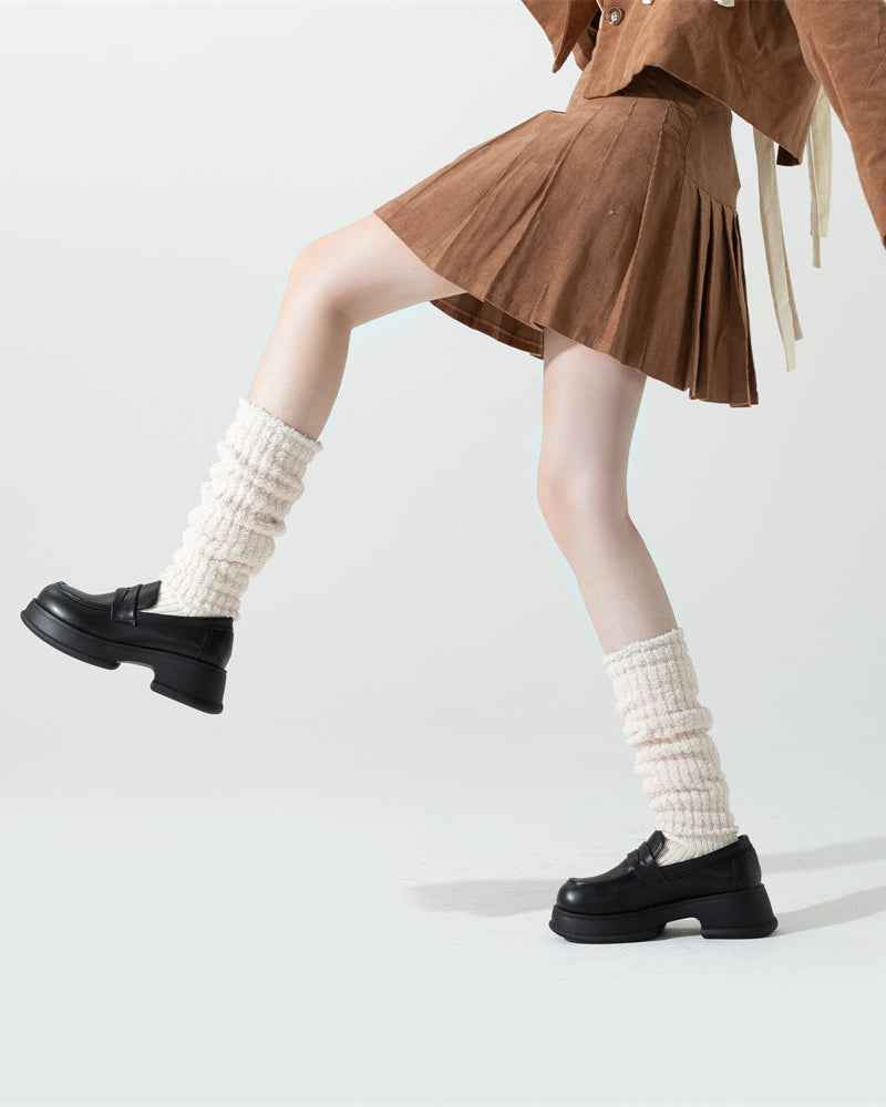 Sweetnana FW Plush Thermal Leg Warmers for Women, Thickened Coral Fleece Fabric, Cozy and Warm Retro Stack Socks, Perfect for Winter Comfort