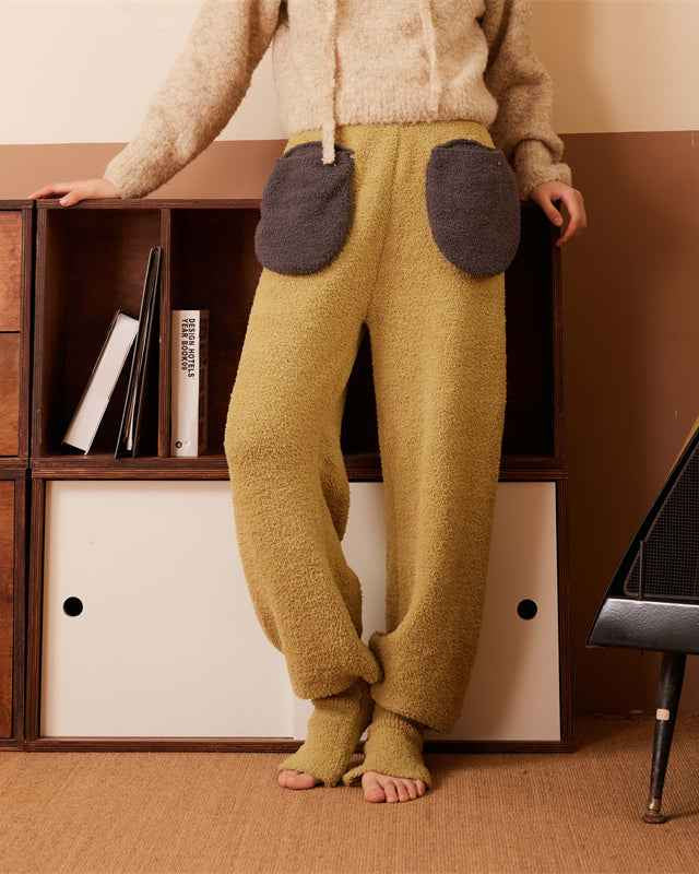 Sweetnana 2024 F/W solid color Japanese style home pants, Coral fleece fabric, thickened and warm, ankle banded pants, Comfortable fit and novel design, can be worn outside.