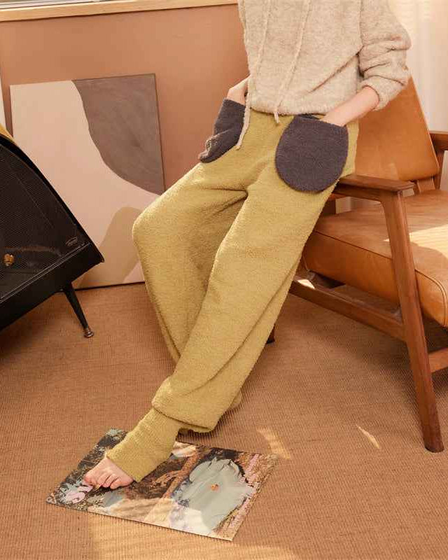 Sweetnana 2024 F/W solid color Japanese style home pants, Coral fleece fabric, thickened and warm, ankle banded pants, Comfortable fit and novel design, can be worn outside.