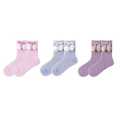 3-Pack Women Crew Socks Pom Pom Series Cozy Thick Soft Fuzzy Cute Socks
