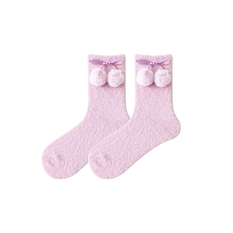 Sweetnana Cozy Crew Socks for Women – Fuzzy Super Soft Socks, Cute Pom-Pom Series, Thickened and Warm for Winter.