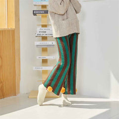 Sweetnana 2024 FW wide stripe series home pants, coral fleece fabric, thickened and warm, Nordic style nine-point pants, cute home pants, also can be worn outside.