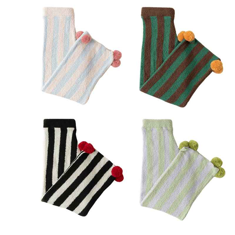 Sweetnana 2024 FW wide stripe series home pants, coral fleece fabric, thickened and warm, Nordic style nine-point pants, cute home pants, also can be worn outside.