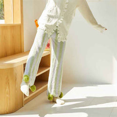 Sweetnana 2024 FW wide stripe series home pants, coral fleece fabric, thickened and warm, Nordic style nine-point pants, cute home pants, also can be worn outside.