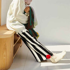 Sweetnana 2024 FW wide stripe series home pants, coral fleece fabric, thickened and warm, Nordic style nine-point pants, cute home pants, also can be worn outside.