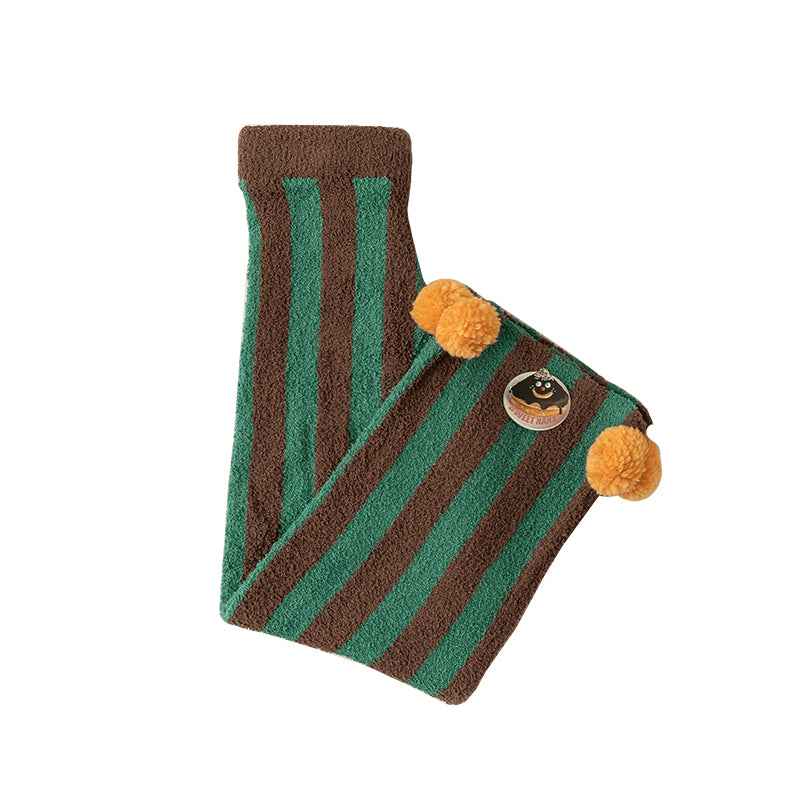 Sweetnana 2024 FW wide stripe series home pants, coral fleece fabric, thickened and warm, Nordic style nine-point pants, cute home pants, also can be worn outside.