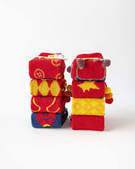 3-Pack New Year 3D Horse Patch Red Socks Combed Cotton Cozy Crew