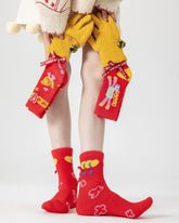 3-Pack New Year Year of Horse Red Socks Combed Cozy Crew