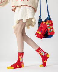 3-Pack New Year Year of Horse Red Socks Combed Cotton Cozy Crew