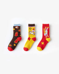 3-Pack New Year Year of Horse Red Socks Combed Cotton Cozy Crew