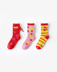 3-Pack New Year Year of Horse Red Socks Combed Cotton Cozy Crew