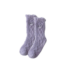 3-팩 여성 크루 양말 귀엽고 다채로운 보송보송하고 두껍고 따뜻하며 부드럽고 포근한 양말