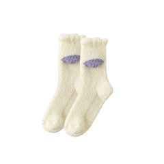 3-팩 여성 크루 양말 귀엽고 다채로운 보송보송하고 두껍고 따뜻하며 부드럽고 포근한 양말