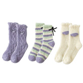 3-팩 여성 크루 양말 귀엽고 다채로운 보송보송하고 두껍고 따뜻하며 부드럽고 포근한 양말