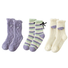 3-팩 여성 크루 양말 귀엽고 다채로운 보송보송하고 두껍고 따뜻하며 부드럽고 포근한 양말
