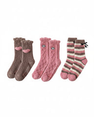 3-Pack Women Crew Socks Fuzzy Fluffy Plush Thick Warm Soft Cozy