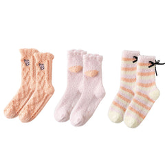 3パック レディース クルー ソックス ふわふわ カラフル 厚手 暖かい 柔らかい 滑り止め ソックス