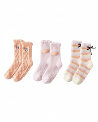 3-Pack Women Crew Socks Fuzzy Colorful Thick Warm Soft Non Slip