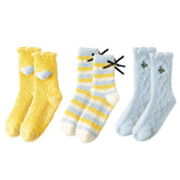 3-팩 여성 크루 양말 귀엽고 보송보송하며 도톰하고 부드러운 플러시 논슬립 양말