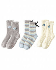 선물 박스 세트 3-팩 여성 크루 양말 논슬립 퍼지 따뜻하고 부드러운 포근한 양말