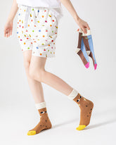 3-팩 여성용 면 크루 양말 코코넛 트리 시리즈 귀엽고 패셔너블