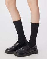 3組合女款棉質中筒襪 基本素色荷葉邊休閒