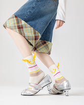 3組合女款棉質中筒襪 野餐風格可愛休閒