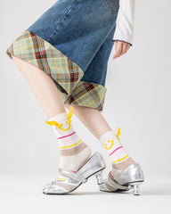 3-팩 여성용 면 크루 양말 피크닉-시크 귀여운 캐주얼